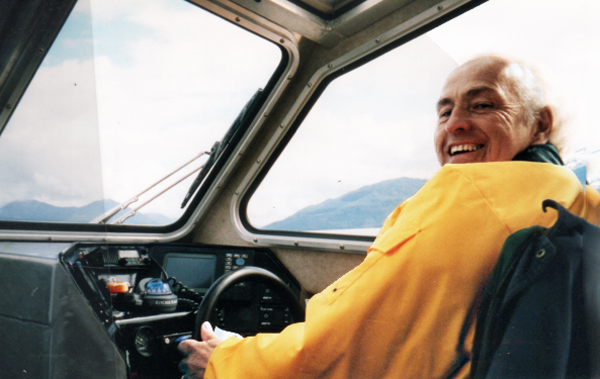 Lee Duquette driving the boat